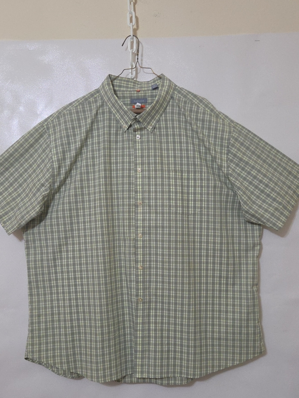 Van‎ Heusen Traveler Men's Short Green Sleeve Button-Down Plaid Shirt - Size 3XL